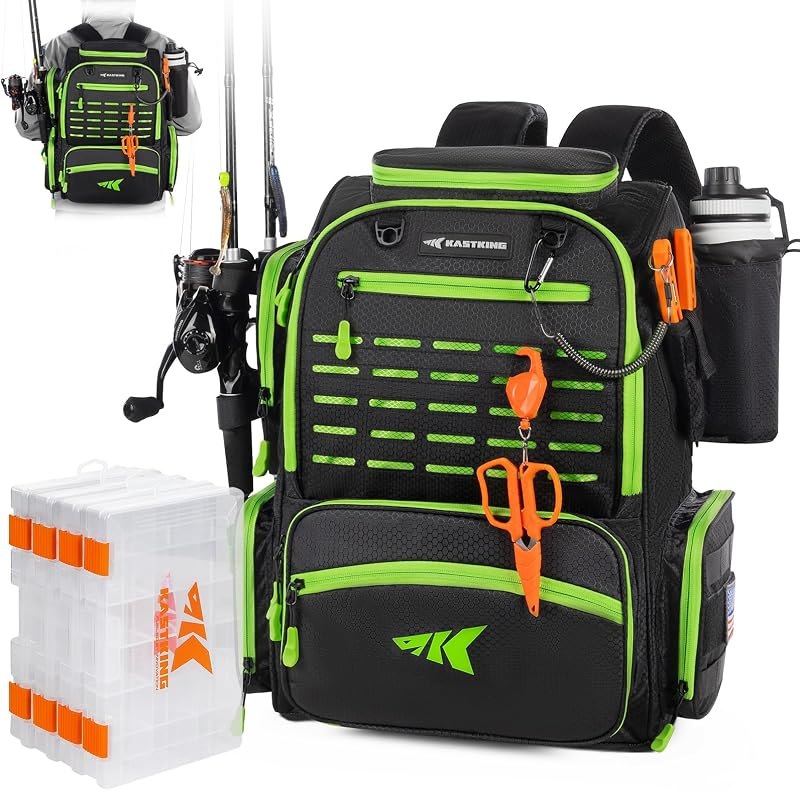 KastKing Bait Boss Fishing Backpack with Rod Holders, 4 Tackle Boxes — fishing tackle box for fishing tackle box