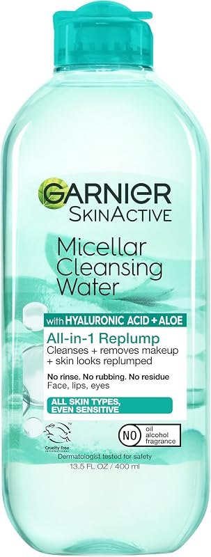 Garnier Micellar Water with Hyaluronic Acid, Facial Cleanser & Makeup Remover, Hydrating and Plumping, For All Skin