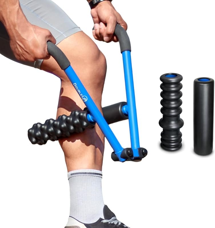 DoubleUP Roller D4 Leg & Arm Massager, Metal Frame + 4 Rollers, Blue — Foam Roller Massage for foam roller massage
