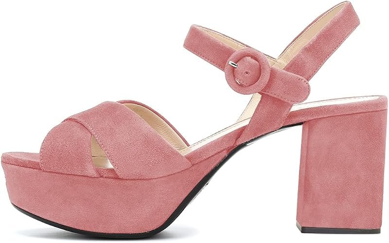 Women Peep Toe Chunky High Heels Platform Sandals Ankle Strap Velvet & Suede Summer Dress Wedding Prom Shoes Size 4-15