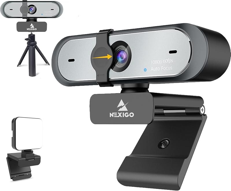 NexiGo 60FPS 1080P Webcam Kits, N660P FHD USB Web Camera with Privacy Cover, Upgraded Video Conference Lighting
