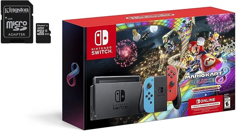 Nintendo Switch Mario Kart 8 Deluxe Accessories Bundle with Neon Blue & Neon Red Joy-Con & 32GB SD Card — nintendo