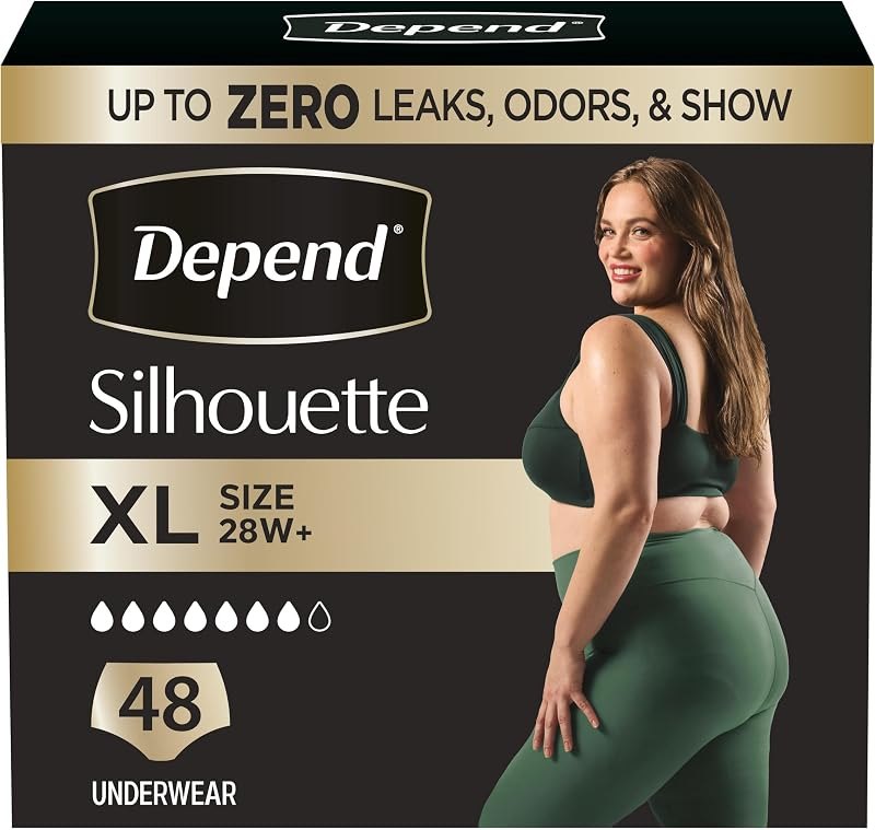 Depend Silhouette Adult Diapers, Incontinence & Postpartum Bladder Leak Underwear for Women, Maximum Absorbency, Extra