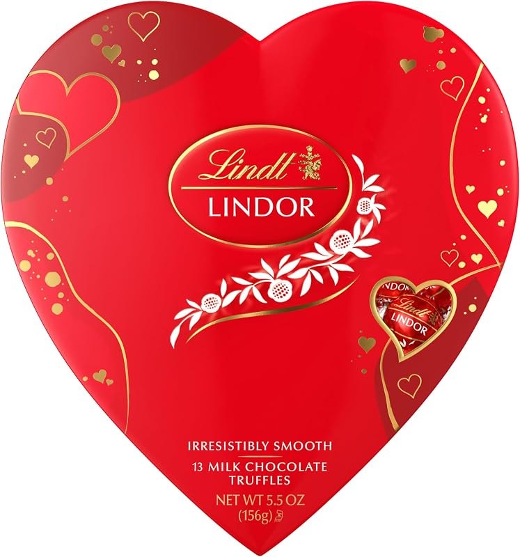 Lindt LINDOR Valentine's Milk Chocolate Candy Truffles Heart Gift Box, Milk Chocolate with Milk Truffle Filling, 5.5