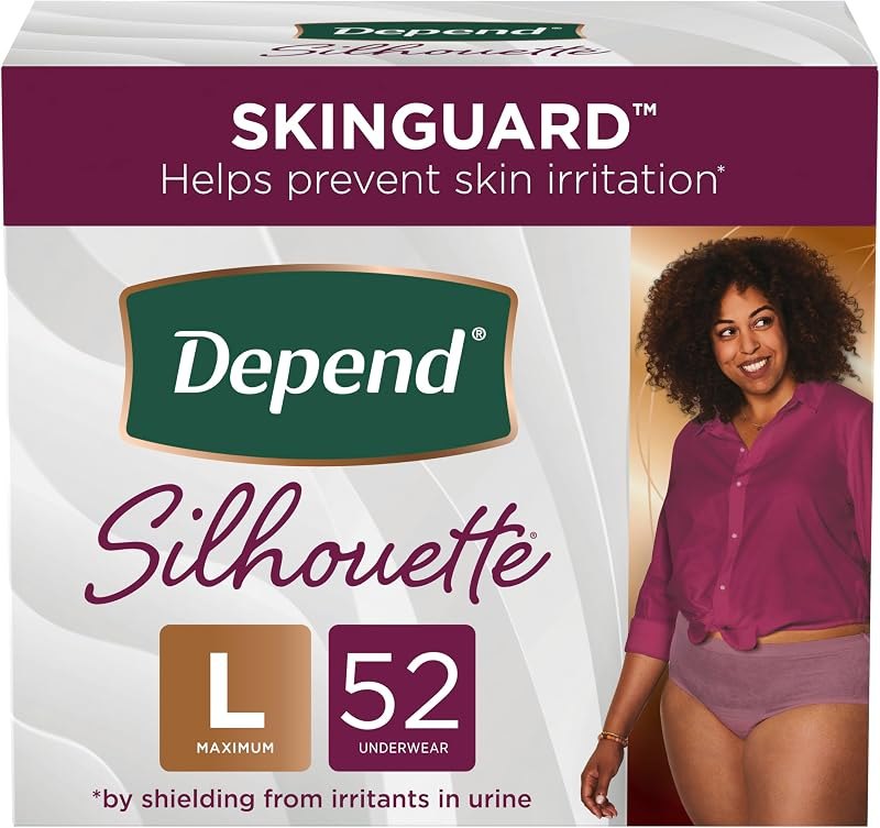 Depend Silhouette Adult Incontinence and Postpartum Underwear for Women, Large, Maximum Absorbency, Berry, 52 Count (2