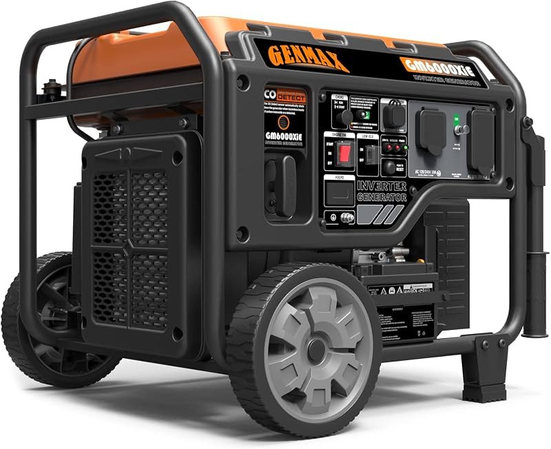 GENMAX Portable Inverter Generator, 6000W open frame Gas Powered High Speed Engine with Electric Start, Ultra
