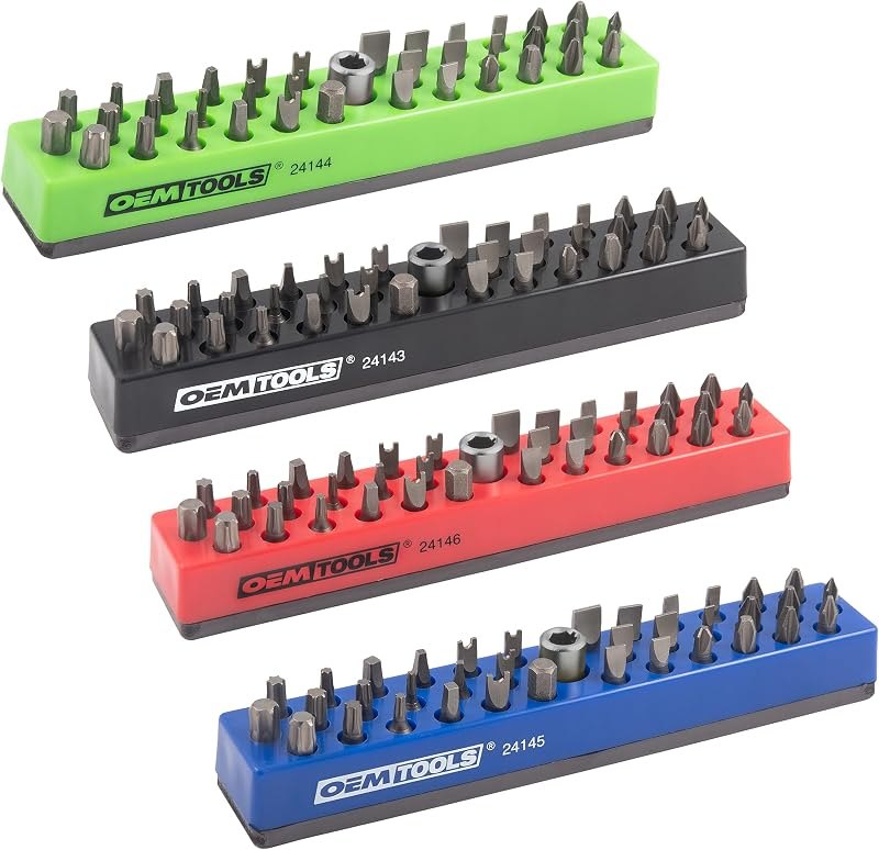 OEMTOOLS 24142 36 Piece Magnetic Hex Bit Holder Set, 4 Pack, Hex Bit Organizers, Mounts to Metal Surfaces, Non Marring