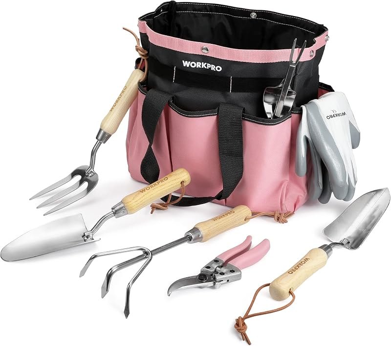 WORKPRO 8-Piece Pink Garden Tool Set with Garden Bag and Gloves- Pink — Kids Gardening Tool Set for kids gardening