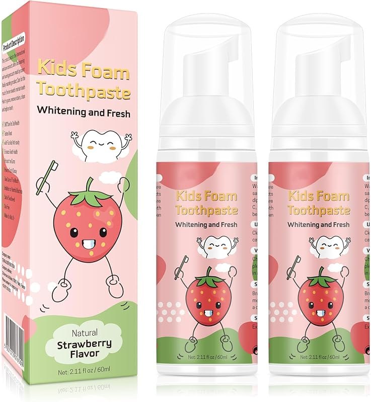 Foam Toothpaste Kids 2PCS, Toddler Toothpaste Cavity Protection, Clean and Whitening, 360ºCare, Portable, Kids Foam