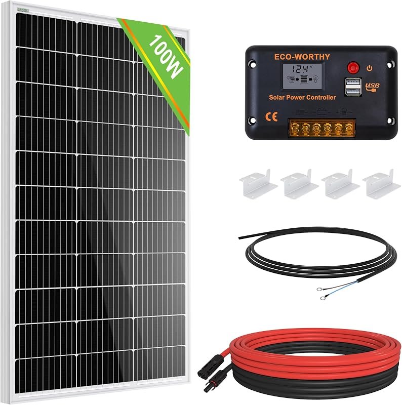 ECO-WORTHY 100 Watt 12 Volt Solar Panel Kit with 100W Bifacial N-Type 25% High Efficiency Solar Panel+30A PWM Charge