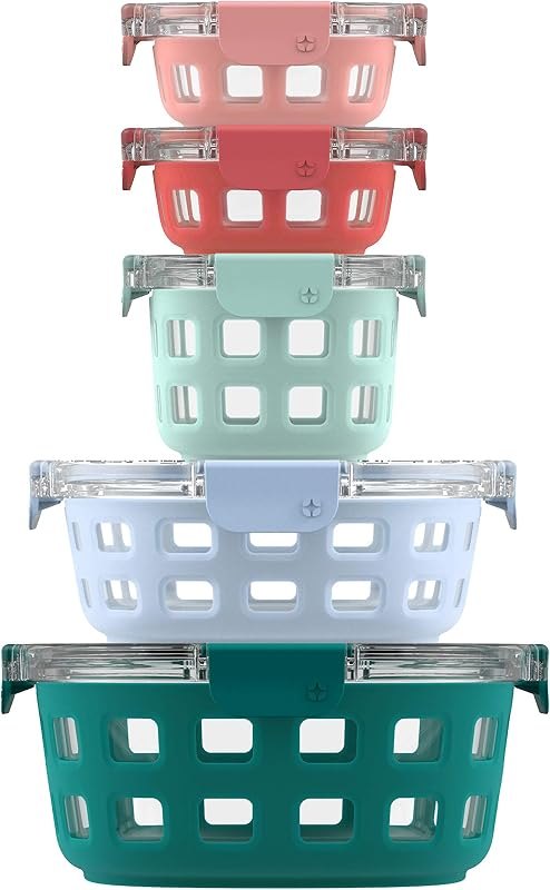 Ello Duraglass Mixed Meal Prep Sets Leak-Proof Glass Food Storage Containers with Silicone Sleeves and Airtight