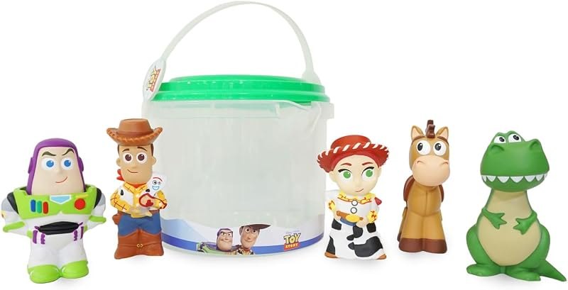 Disney Store Official Toy Story Bath Toys Set - Includes 5 Detailed Toys with a Straining Storage Bucket - Bath Time
