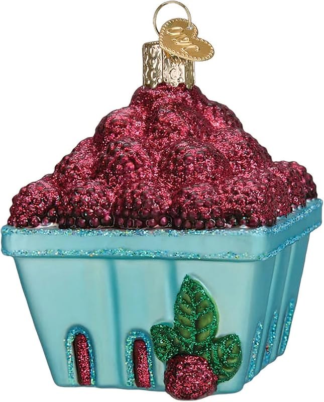 Old World Christmas Carton of Raspberries Glass Blown Ornament for Christmas Tree, Handcrafted Holiday Decoration