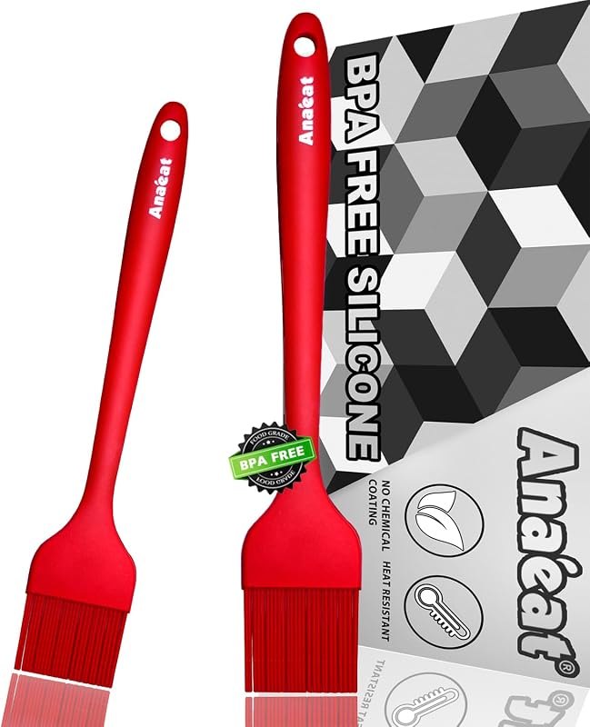 Anaeat High Heat Resistant Silicone Basting Pastry Brush Set of 2- Hygienic One-Pieces Design Spread Oil Butter for