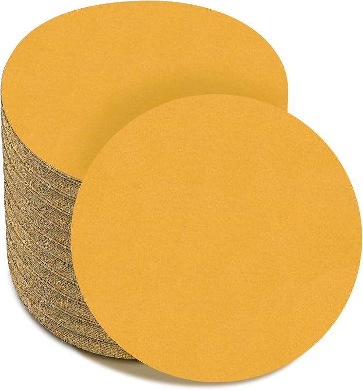 6-Inch No-Hole Hook and Loop Gold Sanding Discs 320-Grit, 100 Pack — best woodworking sanding discs for woodworking