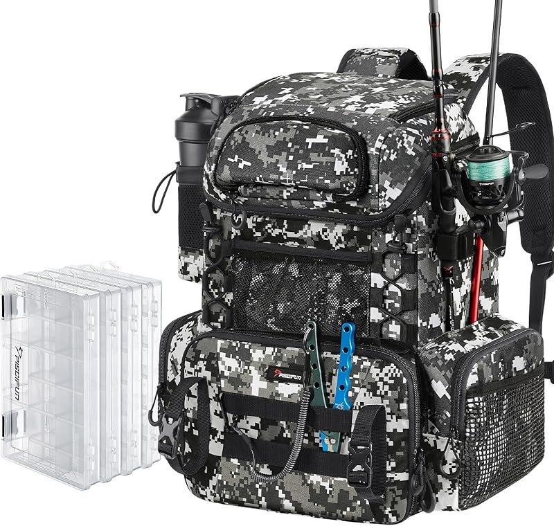 Piscifun Fishing Tackle Backpack, 42L Rod & Box Carrier, Waterproof — Saltwater Tackle Box for saltwater tackle box