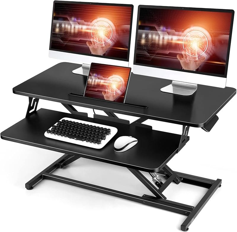Standing Up Desk Converter 32" Height Adjustable Sit Stand Desk with Removable Keyboard Tray, Large Desk Riser