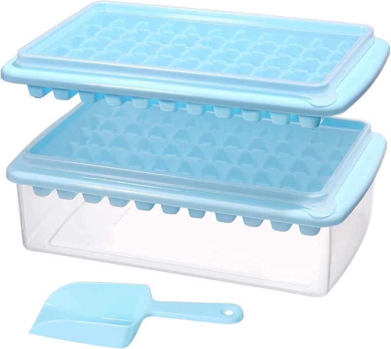 2 Pack Ice Cube Tray with Lid and Bin for Freezer, Easy Release 55 Nugget Ice Tray with Cover, Storage Container
