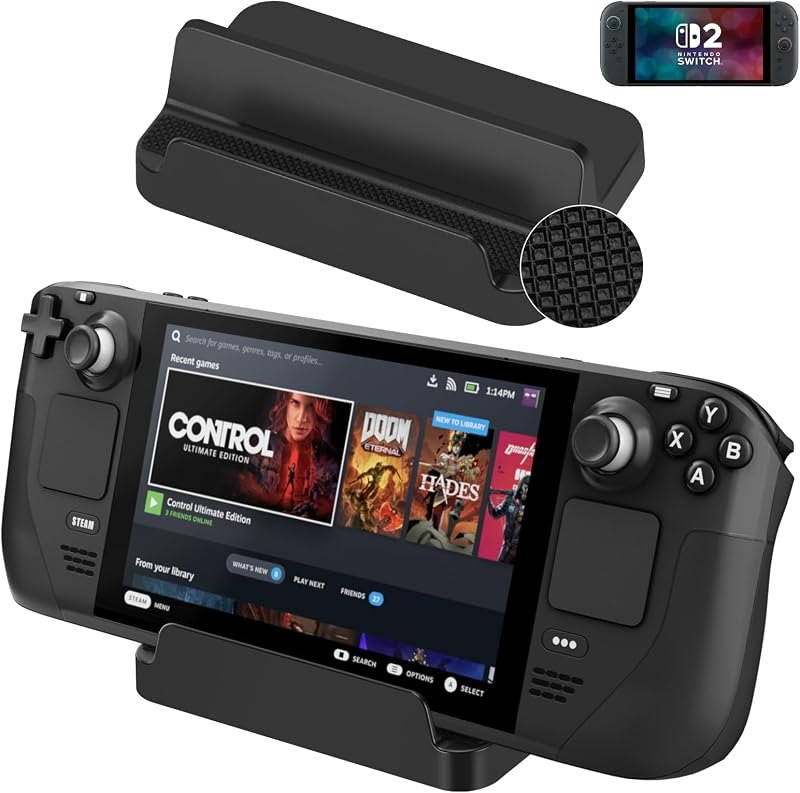 KUNSLUCK Stand Base for Steam Deck/Nintendo Switch 2, Steam Deck Stand with Anti-Slip Silicone Pad (Black) — Switch