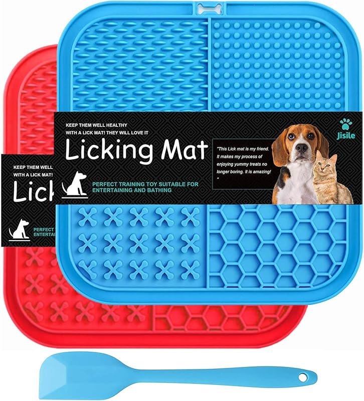 Licking Mat for Dogs & Cats 2 Pack, Diswasher Safe, Slow Feeder Lick Pat for Puppy Pets Supplies, Anxiety Relief Dog