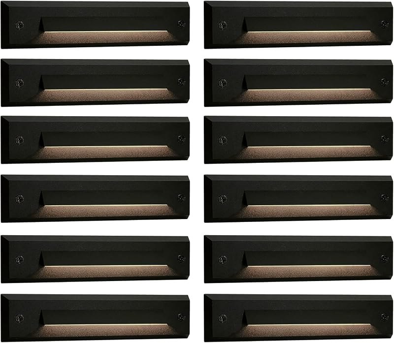 GKOLED 12 Pack Low Voltage 9-15V AC/DC LED Linear Step Lights, 2W Landscape Cutoff Stair Riser Light, Outdoor