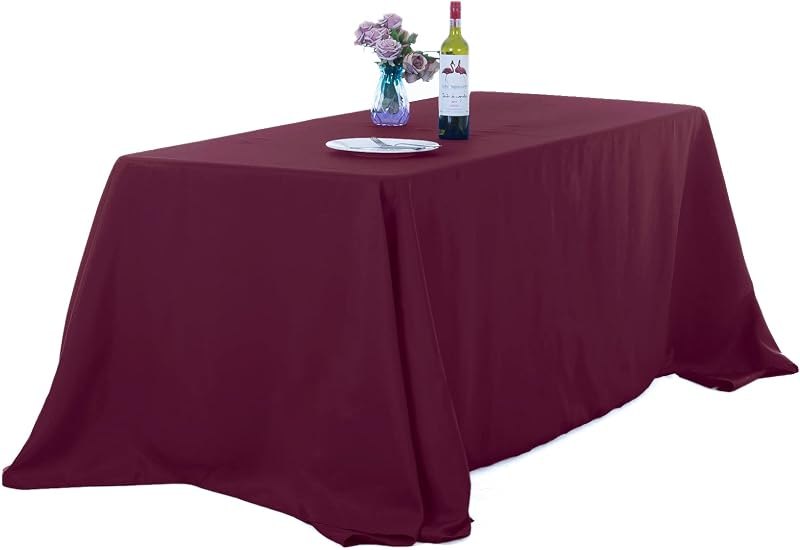 Ascoza 2pack 90x156 Inch Burgundy Rectangular Tablecloth 6 Feet Table Cloth in Polyester Fabric for