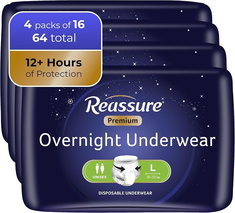 Reassure Premium Overnight Incontinence Underwear for Men and Women, Disposable Adult Diapers, Large, 64 Pack — adult
