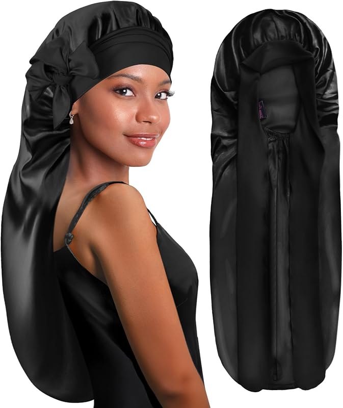 BONNET QUEEN Braid Bonnet Silk Bonnet Foldable Extra Long Wrap for Braids Satin Bonnets with Tie Band Long Sleep Cap