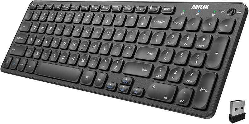 Arteck 2.4G Wireless Keyboard Ultra Slim Full Size Keyboard with Numeric Keypad and Media Hotkey for