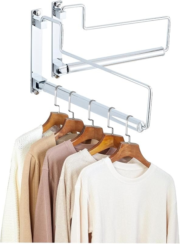 NEWRAIN Chrome Clothes Drying Rack, Wall Mounted Swing Arm Hanger for Laundry Room, Garage, Indoor & Outdoor Use —