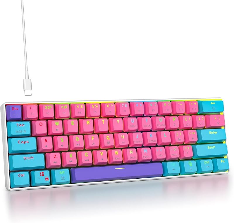 Fogruaden 60% Mechanical Keyboard, 61 Keys Gaming Keyboard, RGB Backlit, Ultra-Compact 60 Percent Wired Keyboard for