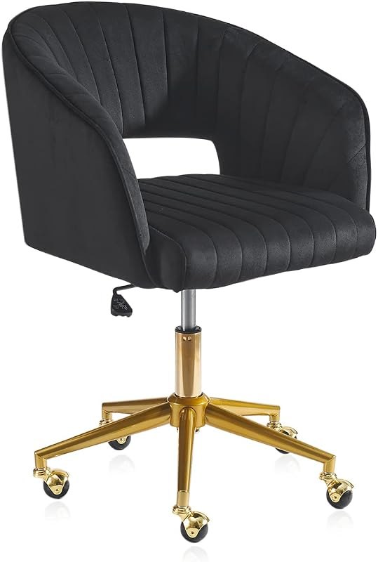 Velvet Office Desk Chair, Upholstered Home Office Desk Chairs with Adjustable Swivel Wheels, Ergonomic Office Chair