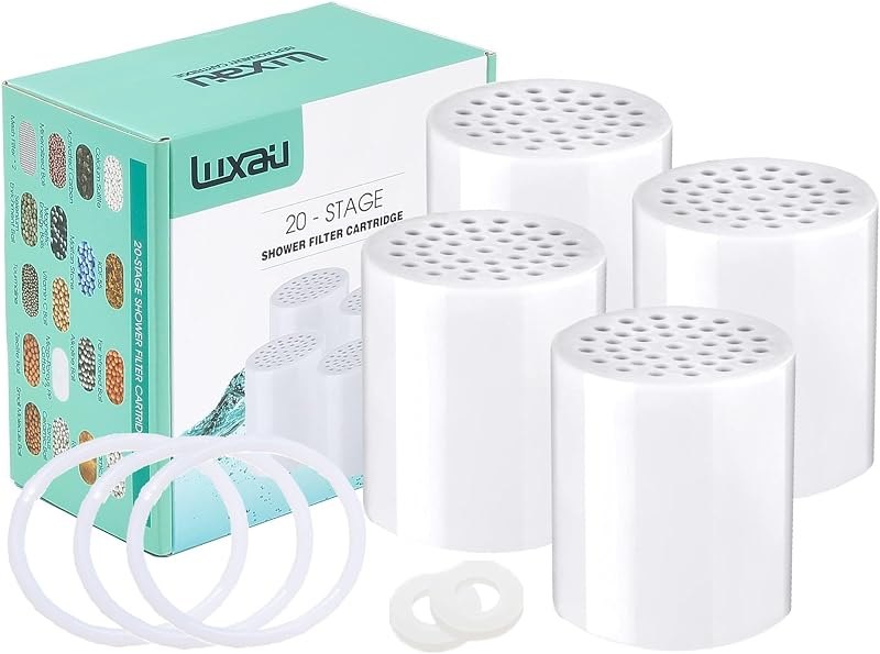 4 Pc Luxau 20 Stage (Also Fit 15, 18 Stage) Shower Filter Replacement Cartridge, Shower Head Filter Refill, for Hard