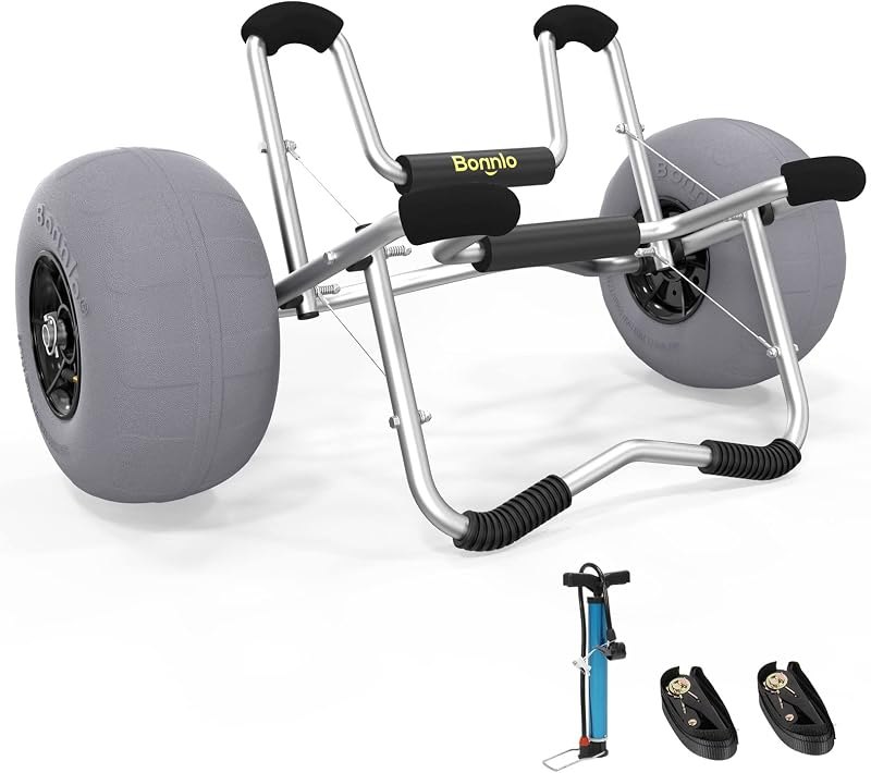 Bonnlo Kayak Cart Trolley Canoe Paddle Board Boat Cart Carrier Dolly with 12" Big Beach Wheels Balloon Kayak Transport
