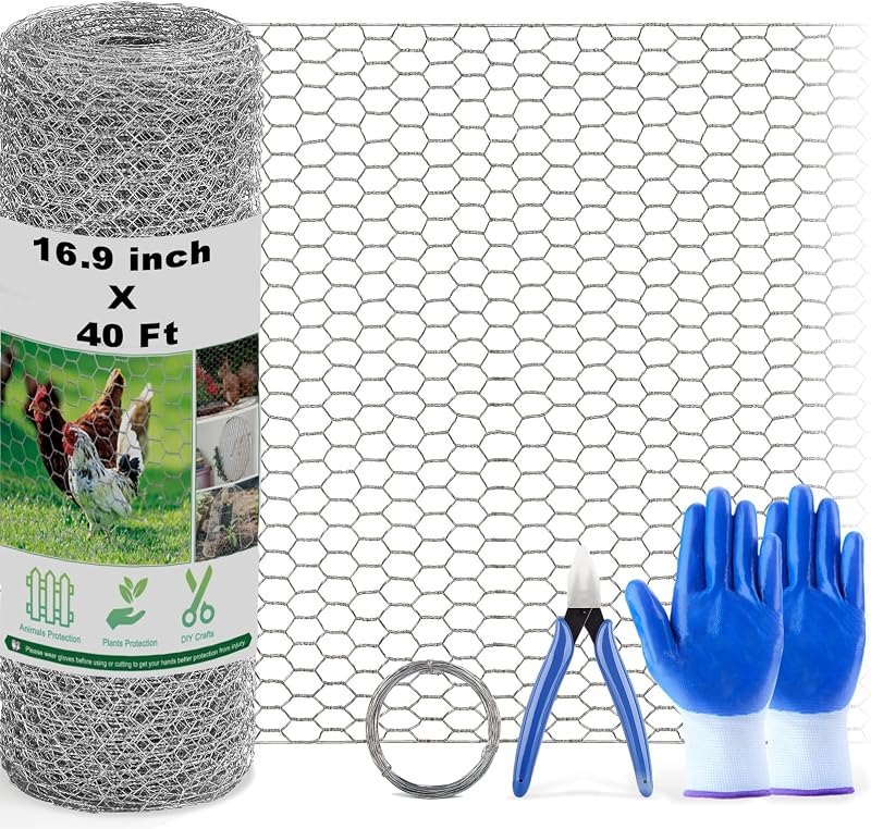 Chicken Wire Fencing Mesh, 16.9 Inch x 40 Feet Metal Floral Chicken Wire Fence for Crafts Poultry Garden, 0.6 Inch