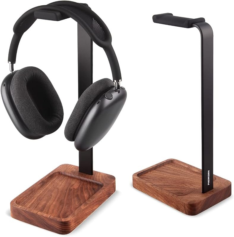 Walnut Wood & Aluminum Headset Holder, Desktop Headphone Stand, Universal headphone holder for most music gaming