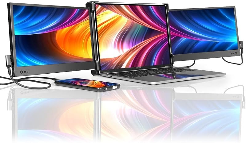 P2 Triple Portable Monitor for Laptop Screen Extender 12 Inch Dual Monitors Extender FHD 1080P IPS Display