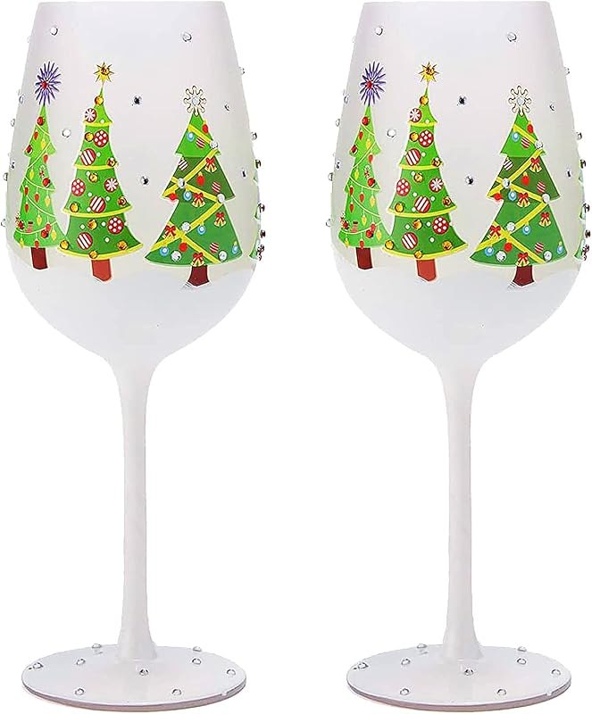 Holiday Christmas Tree Stemmed Wine Glasses Set Of 2 17.5Oz Festive Goblets — red wine glass set for red wine glass set