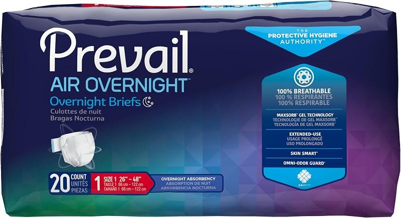 Prevail AIR Overnight Incontinence Briefs - Unisex Adult Incontinence Briefs with Tabs - Disposable Adult Diaper for