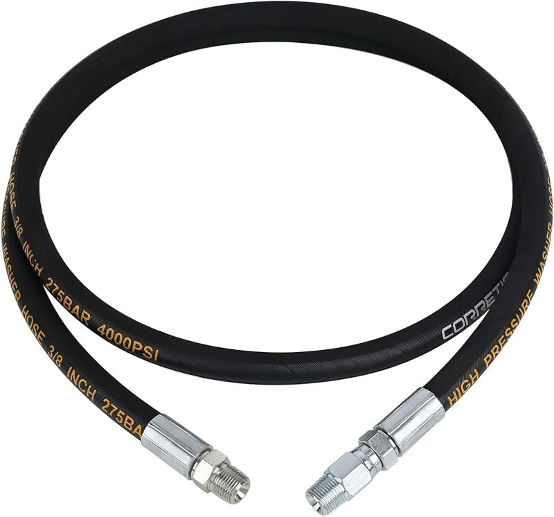 Pressure Washer 6 FT x 3/8 Inch Whip Hose, Hose Reel Connector for 4000 PSI Power Washer — pressure hose for pressure