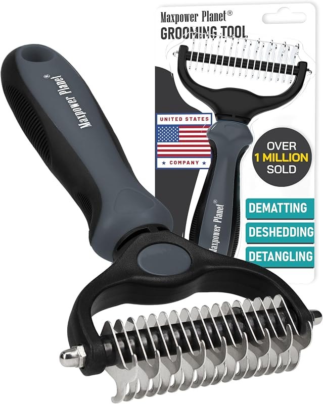 Maxpower Planet Pet Grooming Brush - Double Sided Undercoat Rake for Dogs and Cats, Extra Wide, Reduce Shedding by