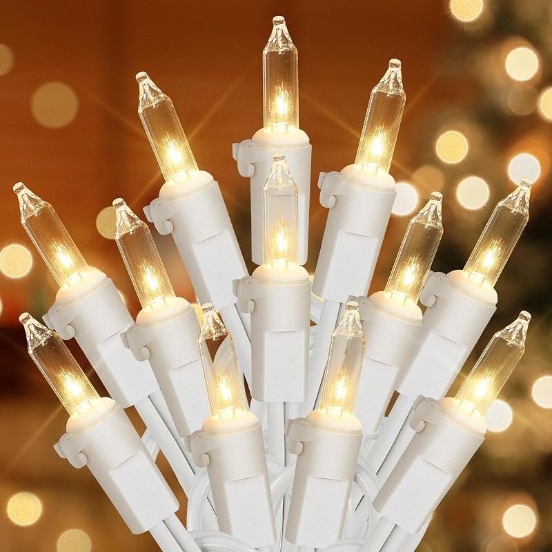 Hopolon Clear Christmas Lights Set,2Pack 50Count 13Feet Incandescent Bulb Mini String Lights with White Wire for