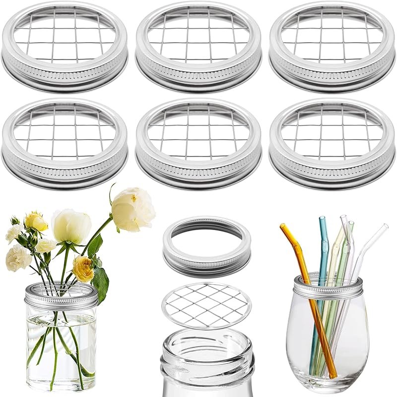 Flower Mason Jar Insert Lid Metal Flower Organizer Frog Lid for Regular Mouth Mason Canning Jars Bouquet Easy Flower