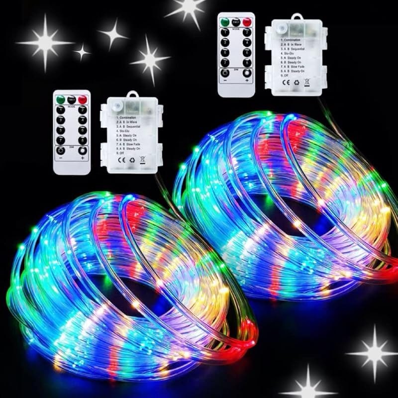 JMEXSUSS 2 Pack Battery Operated Christmas Lights Outdoor Rope Lights — rope lights for stairs for rope lights stairs