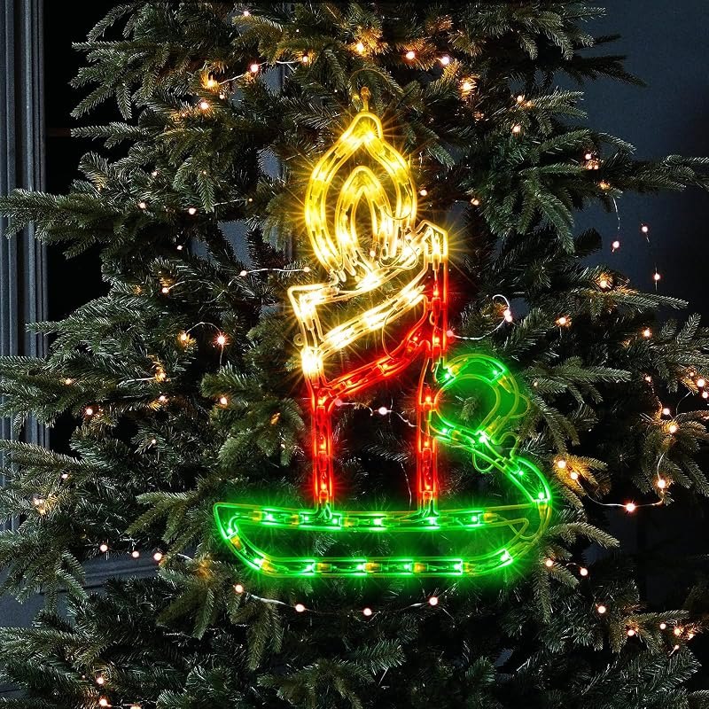 Christmas Window Silhouette Lights, Lighted Candle Double Sided Decorations with 50 Count Incandescent Mini Light, for