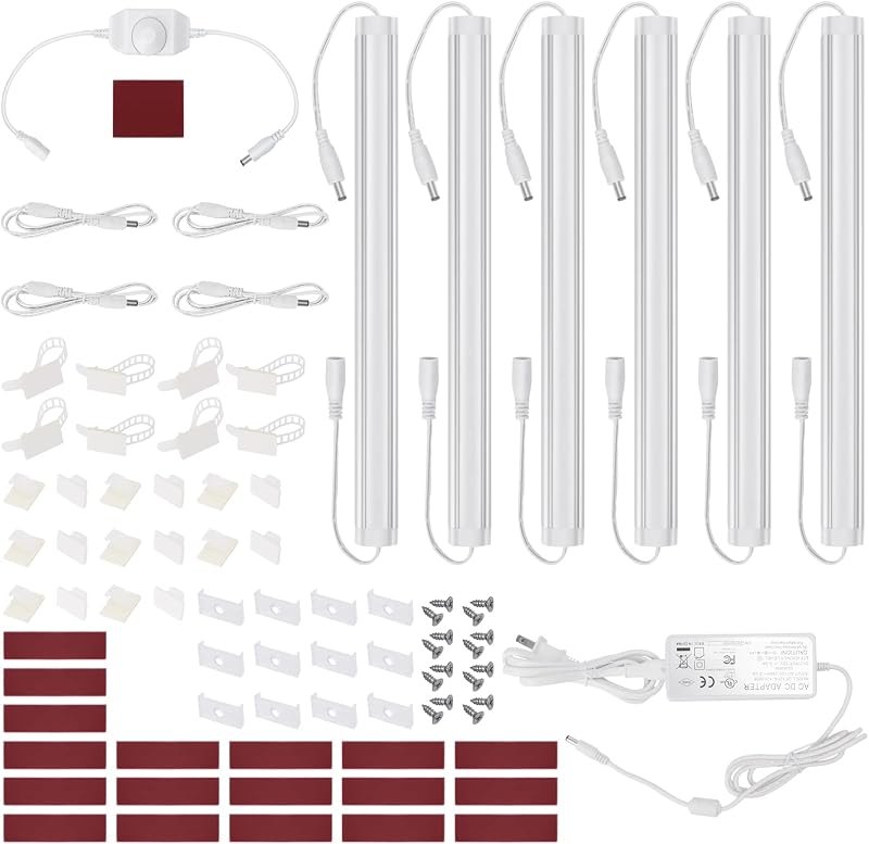 Litever Kitchen Under Cabinet LED Lighting Kit, Super Bright, 6 PCS 12 Inches Light Bars, Plug-in or Hardwire Power