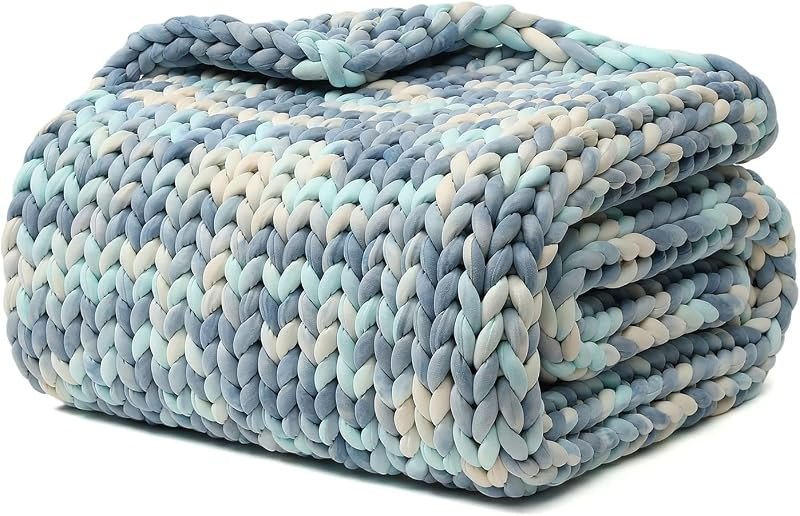 YnM Weighted Blanket, Handmade Chunky Knitted Design, Soft and Cozy, Temperature Regulating and Breathable, Machine