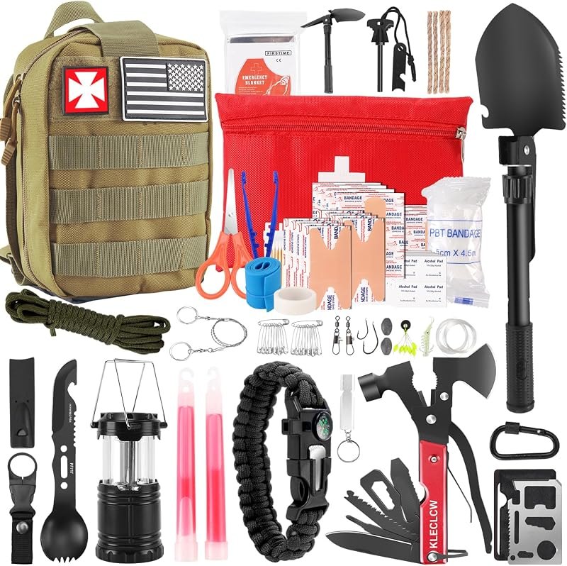 Gifts for Men Christmas Survival Kit and First Aid kit, 160 Pcs Emergency Supplies Camping Accessories with Upgraded