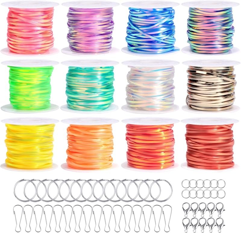 PP OPOUNT Lanyard String Kit for Fall Crafts, 12 Rolls Plastic Lacing Cord — craft Convention Lanyard for craft