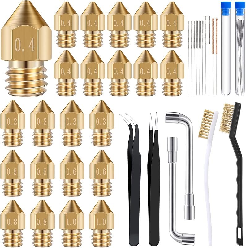 50 Pieces 3D Printer Nozzle Cleaning Kit Includes 19 Pcs Stainless Steel Needles Cleaner Tools and 23 Pcs MK8 Nozzles